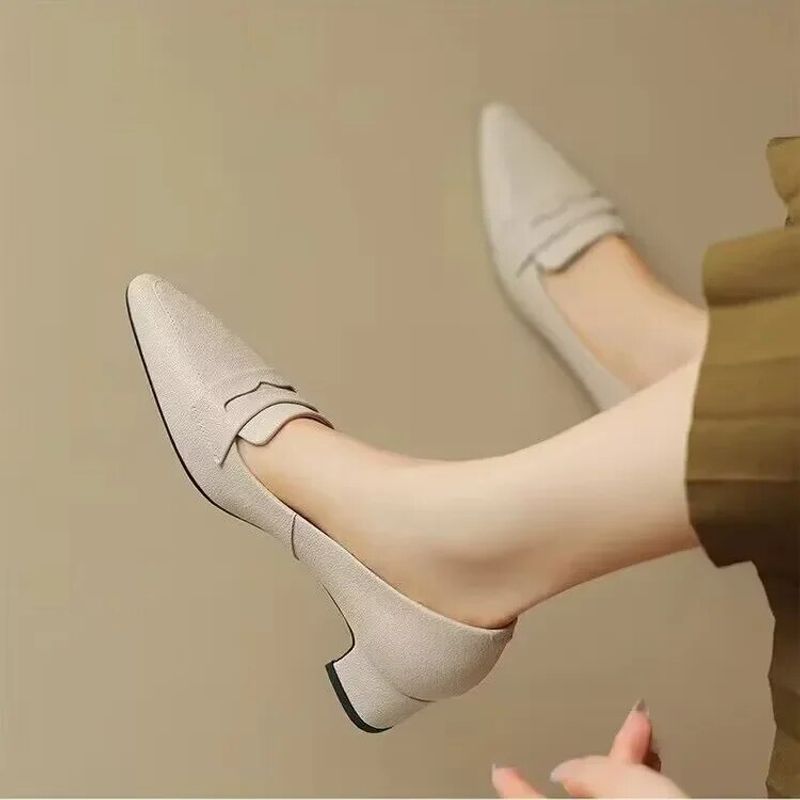 Letnie buty z prawdziwej skóry ze szpiczastym noskiem zwięzłe nowoczesne sandały na grubym obcasie damskie klapki solidne kapcie_voghion.com