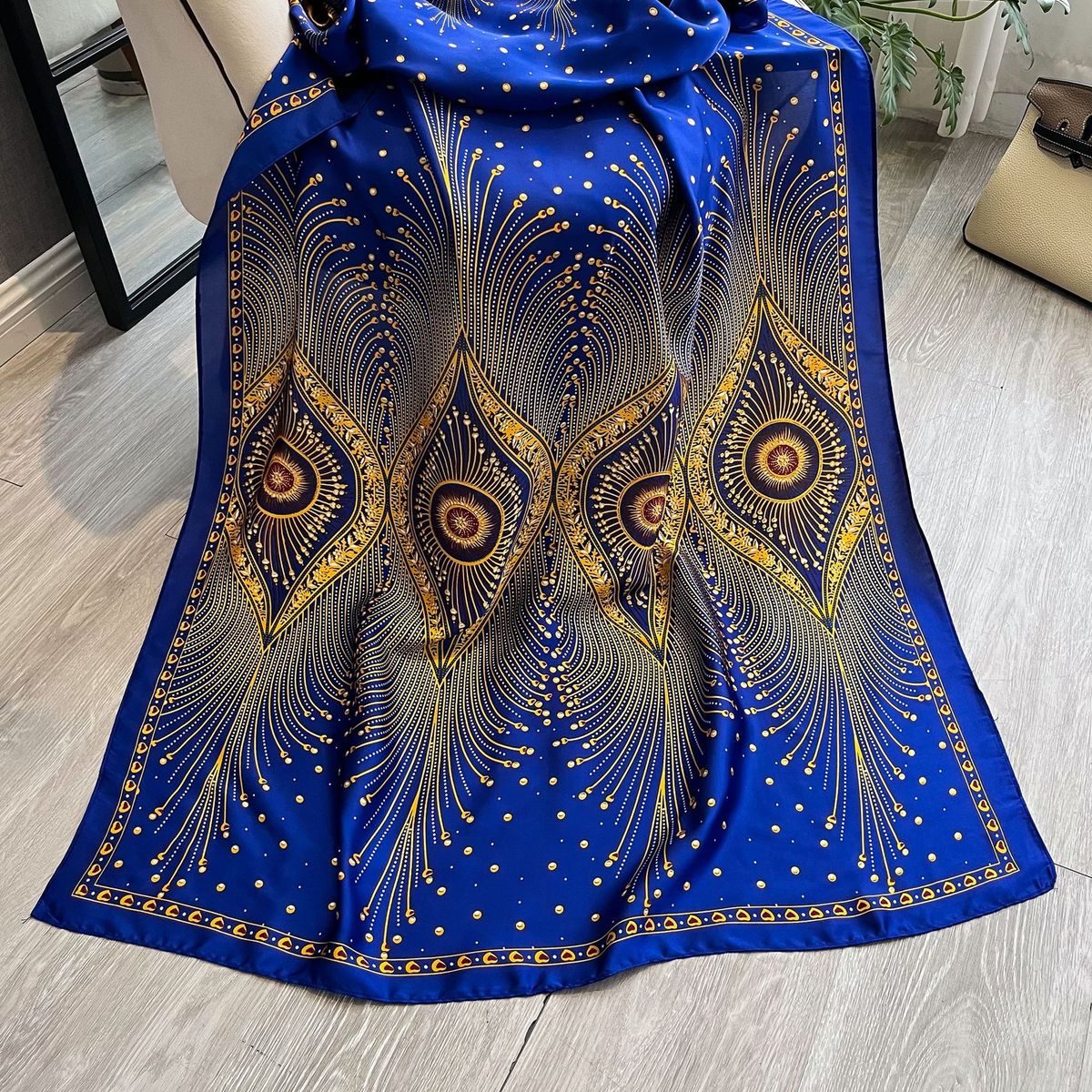 Spring Summer New Peacock Silk Women, Elegant and Versatile Long Shawl for Tourism, Sun Protection Scarf_voghion.com