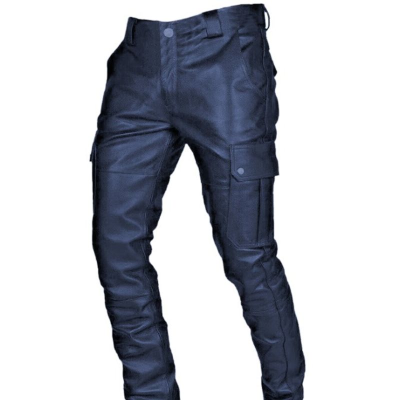 Pantalon en cuir décontracté pour hommes avec sangle en PU de couleur unie 2023 KZ2332_voghion.com