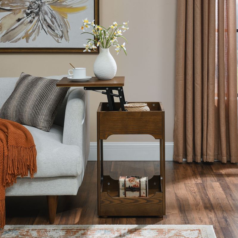 Mid Century Modern Lift Top Side Table, Small Rising End Table Couch Table With Storage Shelf, Wooden Nightstand For Home Living Room, Office, Reception_voghion.com