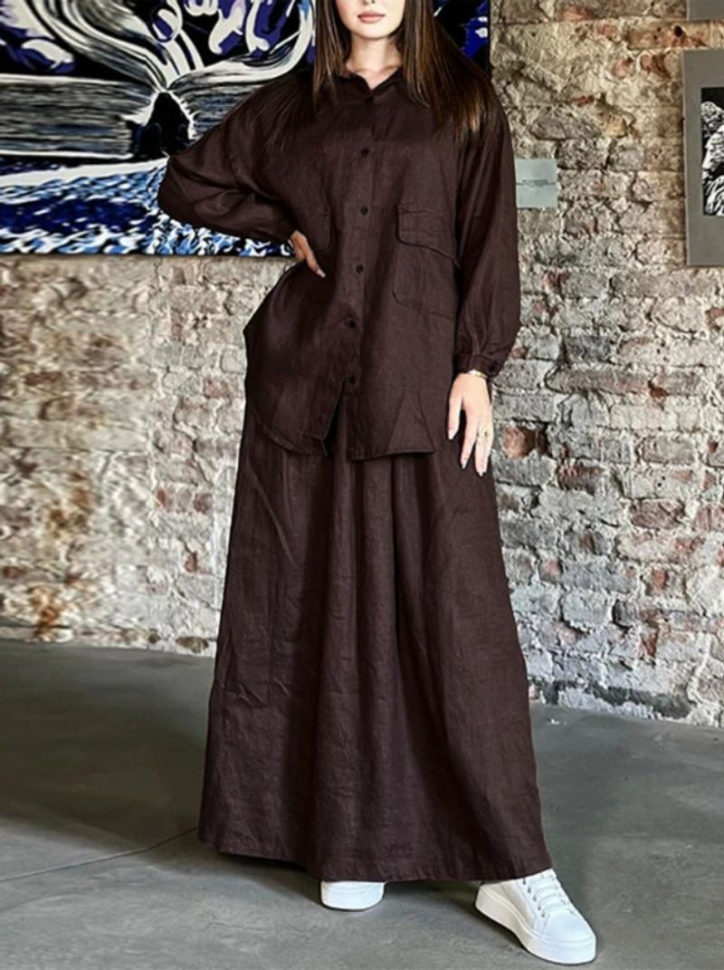 Damenbekleidung Herbst Neue Damen Retro Große Größe Revers Langarmhemd Kleid Lässiger Zweiteiliger Anzug_voghion.com