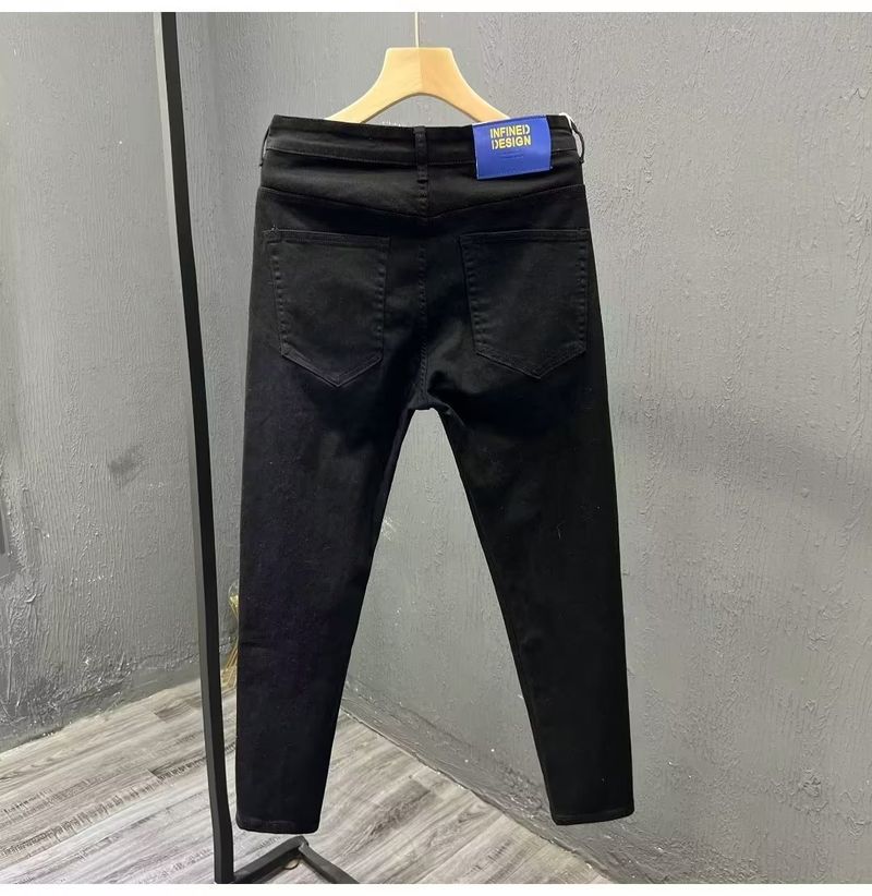 Men's Clothing Fashion Brand White And Black Handsome Jeans Men's Slim Fit Skinny Nine Point Boys' Pants Trousers Casual Pants Spring_voghion.com
