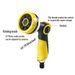 One Yellow 8-function Handheld Water Sprinkler To Upgrade Your Garden, Made Of ABS Resin, With An Adjustable Nozzle, Suitable For Car Washing_voghion.com