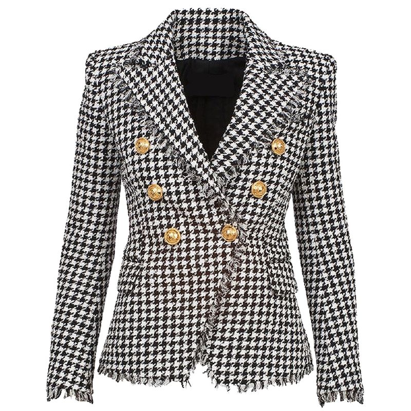Damenbekleidung Frühling und Herbst, neue Mode, klassischer Hahnentritt-Tweed mit Quaste, Anzugjacke aus Wolle_voghion.com