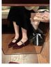 Quadratischer Kopf Flacher Mund High Heels Ein-Wort Diamantgürtel Niedriger Absatz Wildleder Mary Jane Einzelschuhe_voghion.com