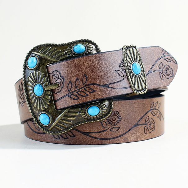Bohemian Western Turquoise Belt For Women - Vintage Cowgirl Leather Waistband With Silver Conchos_voghion.com