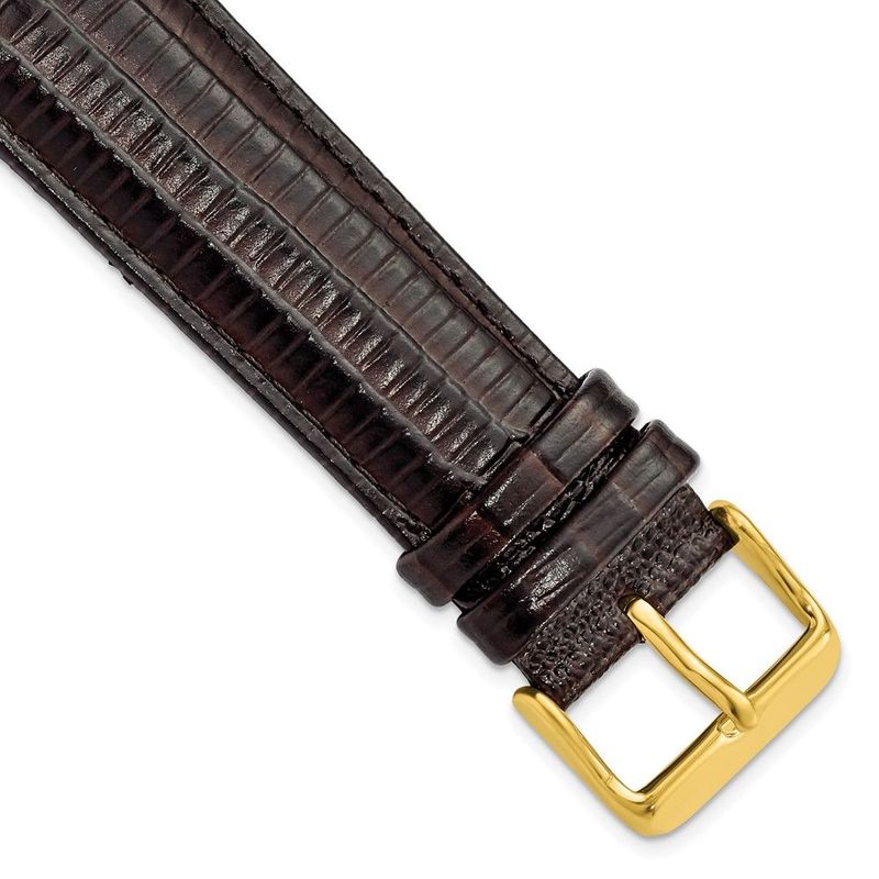 DeBeer 22mm Brown Teju Liz Grain Leather With Gold-tone Buckle 7.5 Inch Watch Band_voghion.com