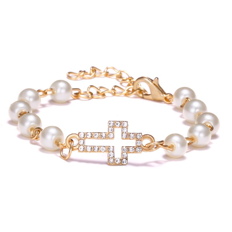 Cross 8-Shaped Round Hollow Rhinestone Pearl Multiple Styles Adjustable Bracelet_voghion.com