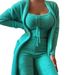 Women's Fashion Fleece Tied Front Cardigan & Pants Set 3-Piece Outfit Casual Winter Loungewear Cozy Comfortable Soft Warm _voghion.com