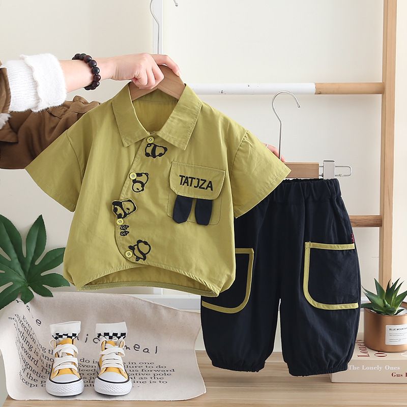 Pojkset 2025 Ny sommaroutfit, Trendig pojkskjorta med kort ärm, Barnkläder_voghion.com