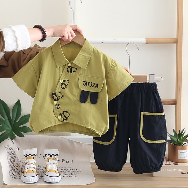 Pojkset 2025 Ny sommaroutfit, Trendig pojkskjorta med kort ärm, Barnkläder_voghion.com