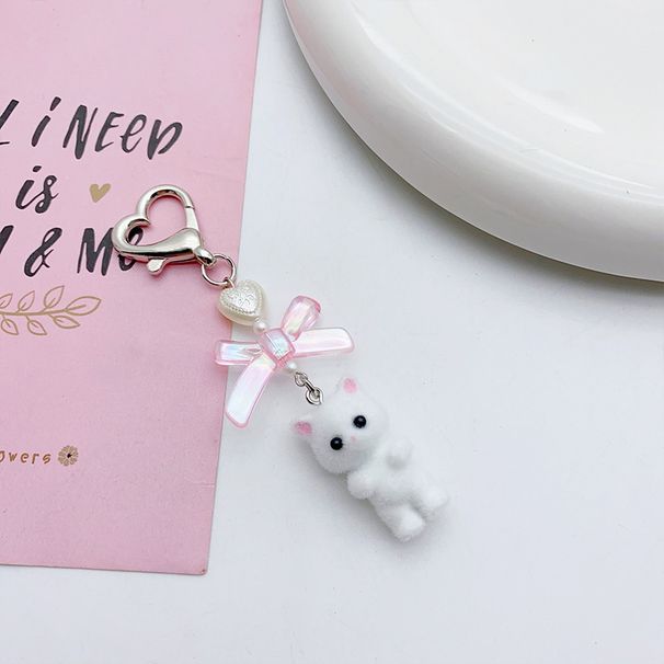 Süßer, cooler Y2K-Schlüsselanhänger mit mädchenhaftem, süßem, beflocktem Kätzchen und Perlenschleife, vielseitiger Taschenanhänger, exquisit für Frauen_voghion.com