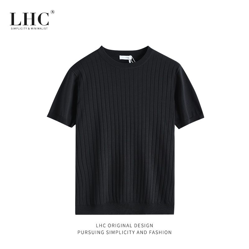 Férfi ruházat, jég selyem kötött, nehézsúlyú férfi rövid ujjú póló, új nyári ruhák, csíkos ruhák, nyári divatos férfi felsők, póló_voghion.com