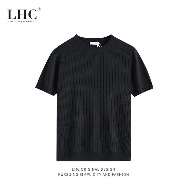 Férfi ruházat, jég selyem kötött, nehézsúlyú férfi rövid ujjú póló, új nyári ruhák, csíkos ruhák, nyári divatos férfi felsők, póló_voghion.com