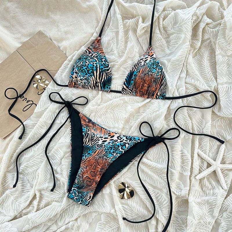 Women's Clothing Leopard Print Lace Up Sexy Swimsuit Female Bikini_voghion.com