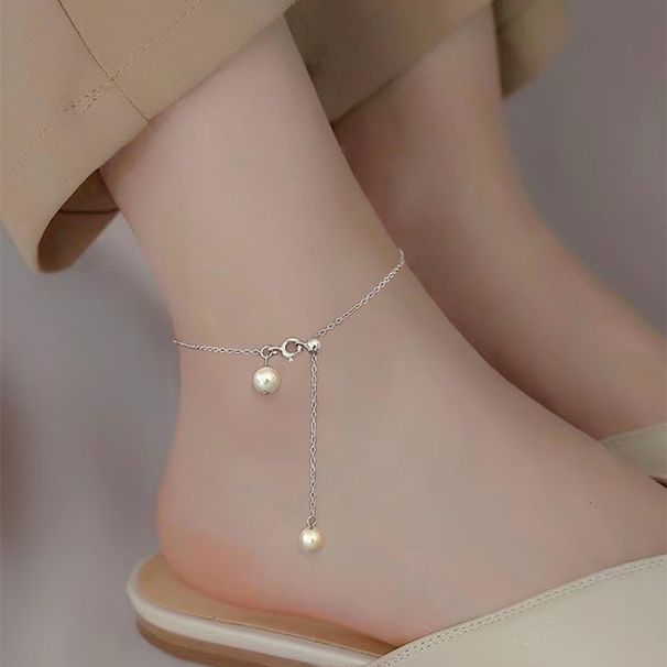 Cavigliera di perle di alta qualità per donna, con catena dal design di nicchia, piede regolabile con nappa in argento puro_voghion.com