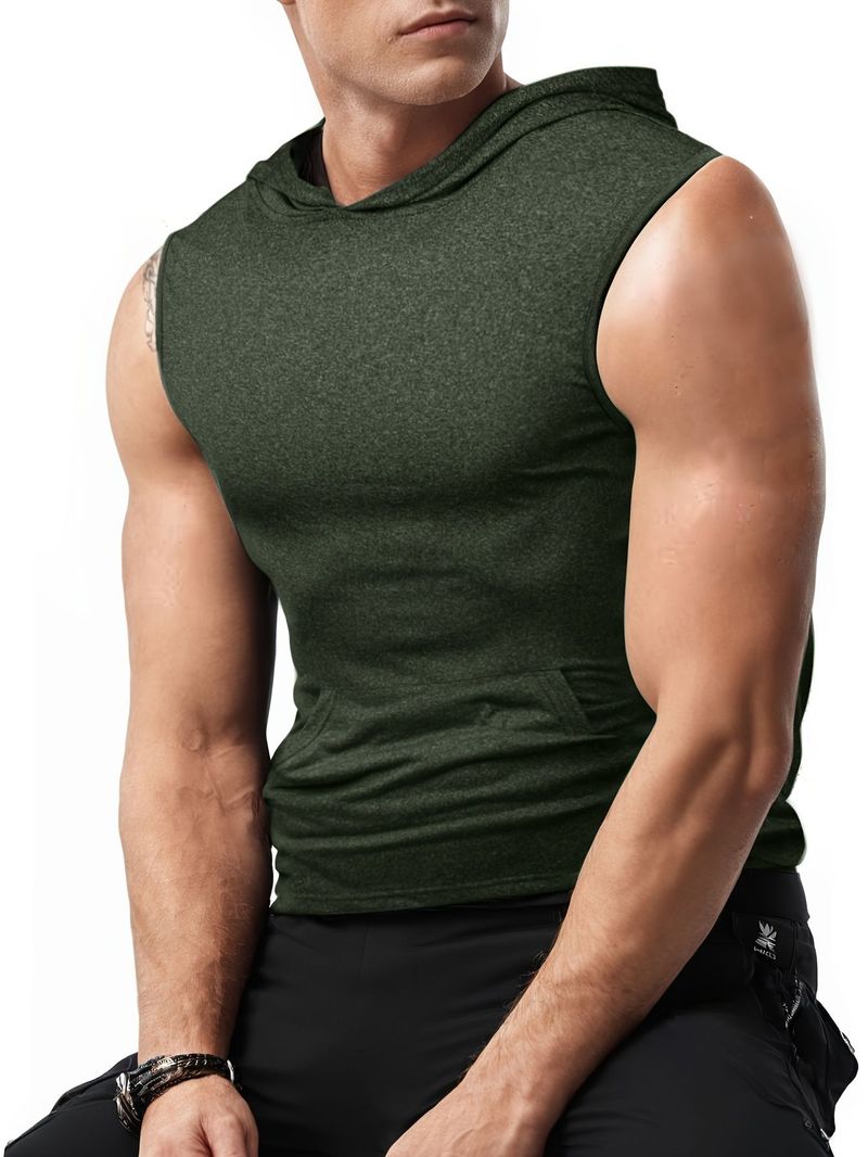 Herren Kationische Sportweste Hoodie Herrenweste Ärmelloser Hoodie_voghion.com