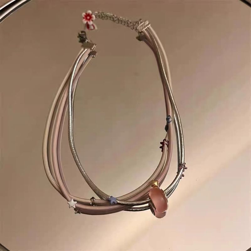 Bunte elastische Seil-Diamantkugel, mehrschichtige Y2k-Halskette für heiße Mädchen, vielseitige, tausendjährige, süße, kindliche Halskette_voghion.com
