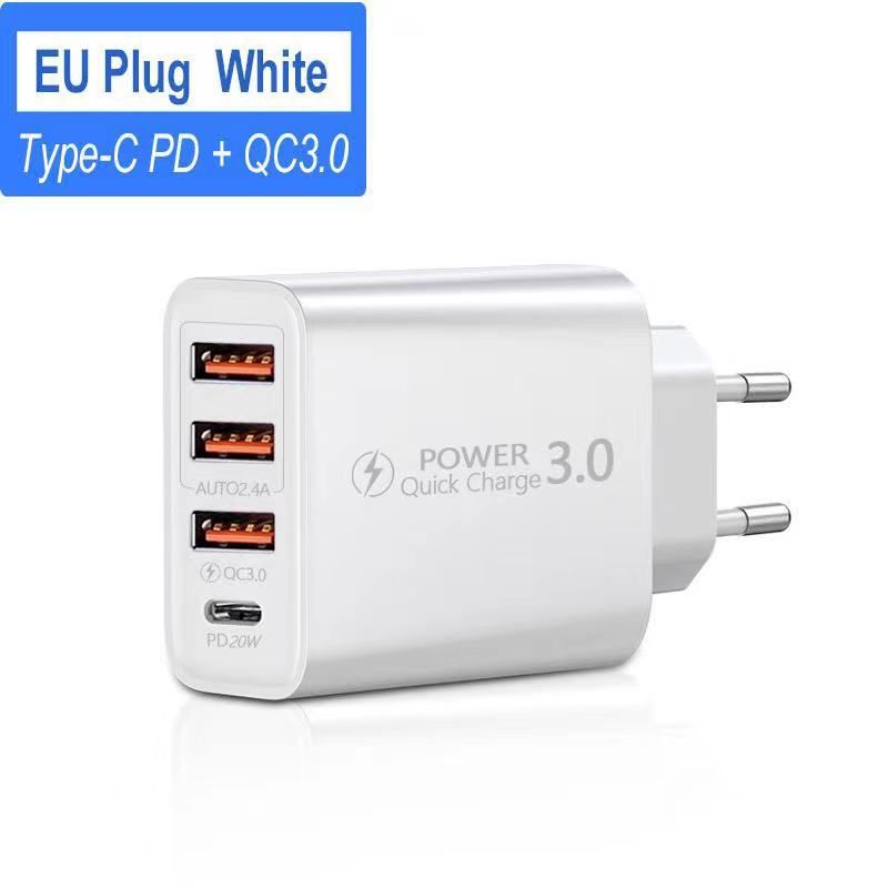 Tillbehör och delar Ny 3USB+TYP C multiportsladdare PD USA och Europa nätadapter 4-ports laddningshuvud_voghion.com