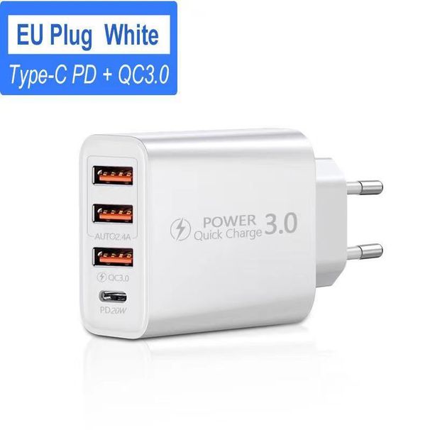 Tillbehör och delar Ny 3USB+TYP C multiportsladdare PD USA och Europa nätadapter 4-ports laddningshuvud_voghion.com