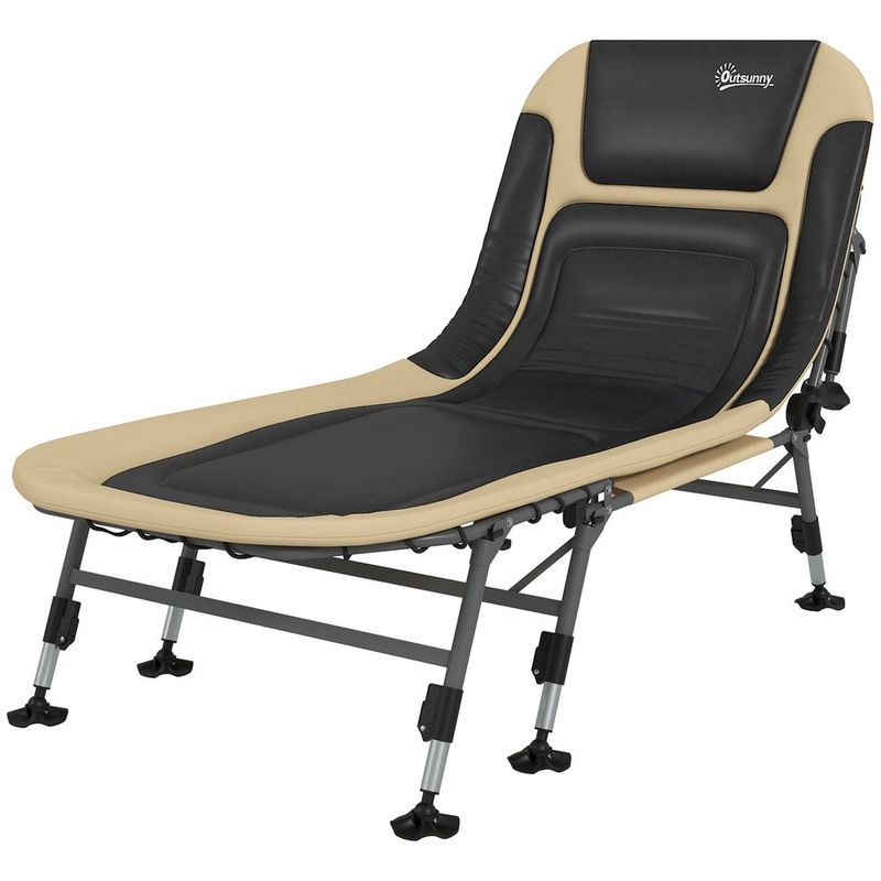 Camp Lounger Deluxe: Folding Cot With Padded Cushion, Adjustable Backrest, 400LBS Cream_voghion.com