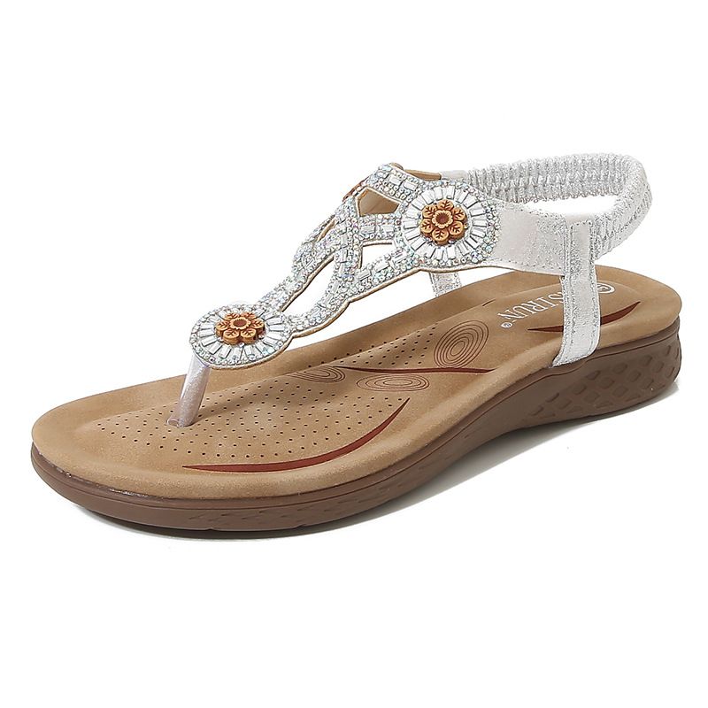 Women's Shoes Outside Flower Pattern Rhinestone Sandals Flat Large Size Sandals_voghion.com