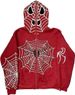 2024 New Spider Web Front And Back Print Hooded Cardigan Long Zipper Sweatshirt Loose Fit Hot Sale_voghion.com