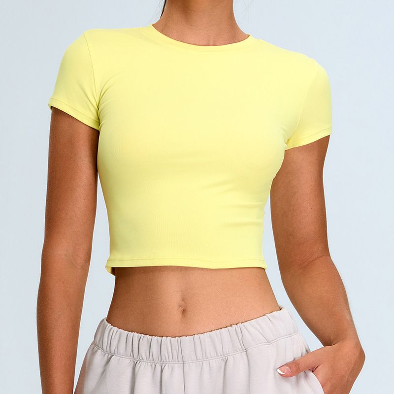 Maglietta sportiva a maniche corte da donna, aderente, casual, ad asciugatura rapida, per yoga, corsa e fitness, nuova linea Cross Border Yoga_voghion.com