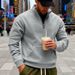 Felpa con cappuccio in pile con collo alto e mezza zip da uomo - Felpa invernale con ampie tasche, vestibilità ampia, maniche lunghe, abbigliamento casual da strada_voghion.com