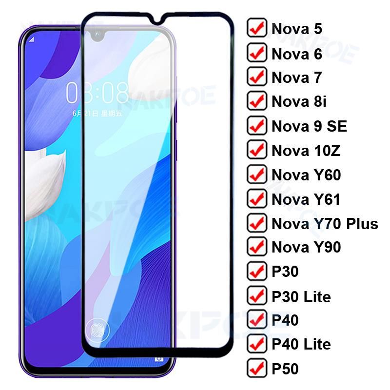 5000D Voll Gehärtetes Glas Für Huawei P50 P30 P40 Lite E P50E Screen Protector Nova 5 6 7 9 10 SE 5T 8i Y60 Y61 Y70 Plus Y90 Film_voghion.com