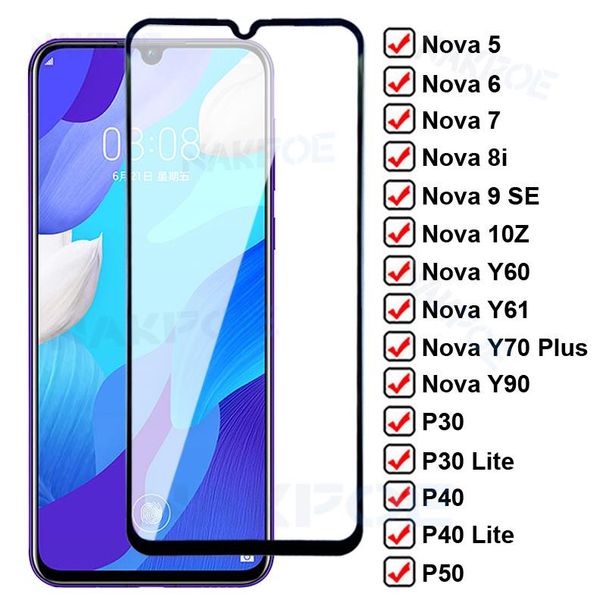5000D Voll Gehärtetes Glas Für Huawei P50 P30 P40 Lite E P50E Screen Protector Nova 5 6 7 9 10 SE 5T 8i Y60 Y61 Y70 Plus Y90 Film_voghion.com