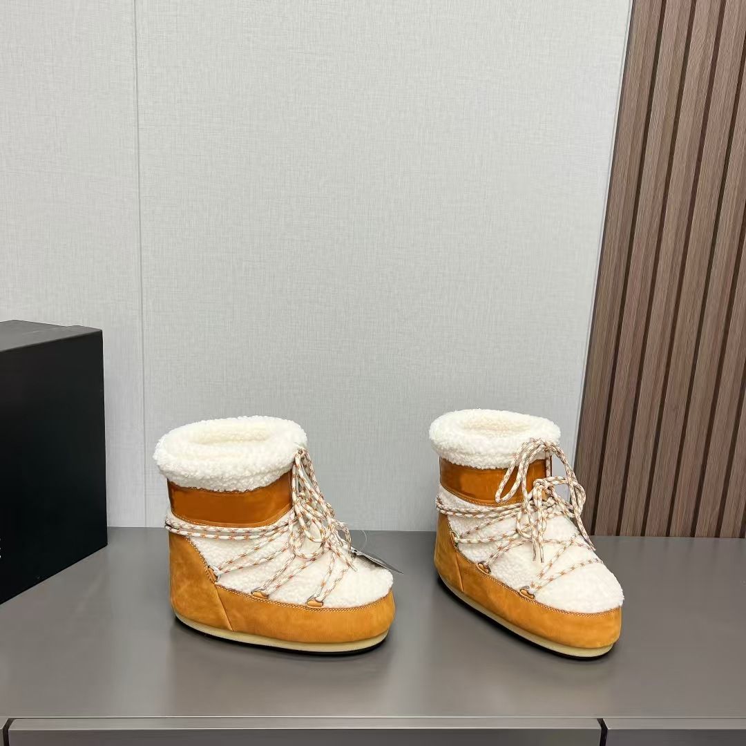 2024 Herbst/Winter Trendy Snow Round Head Thick Bottom Wool Strap Design Warm Moon Boots für Damen_voghion.com