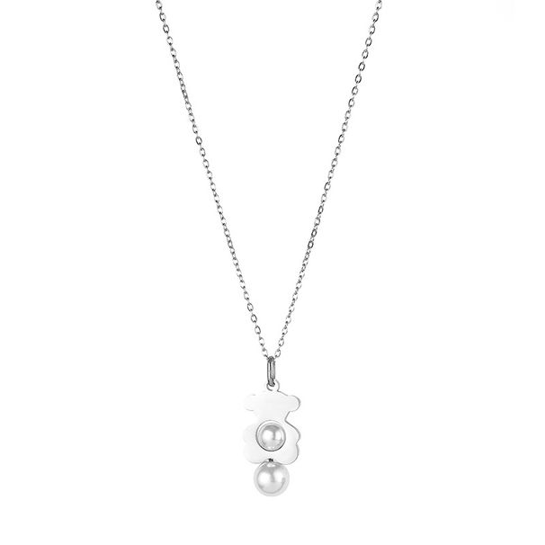 Collana con orso in acciaio inossidabile 304, perline doppie nere e bianche, orecchini da donna in acciaio inossidabile a forma di orso_voghion.com