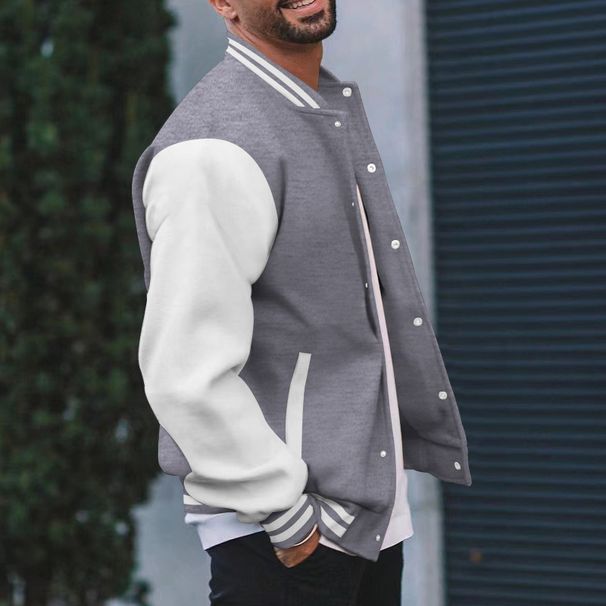 Męska klasyczna kurtka baseballowa – kurtka typu bomber z podszewką z polaru, ze stójką i zapięciem na guziki, swobodny, luźny krój na wiosnę i jesień_voghion.com