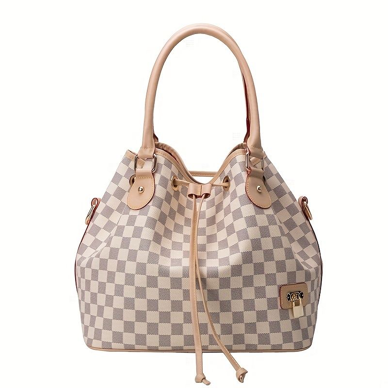 Womens Chic Vintage Bucket Bag Durable PU Leather Handbag with Drawstring Closure & Adjustable Crossbody Strap_voghion.com