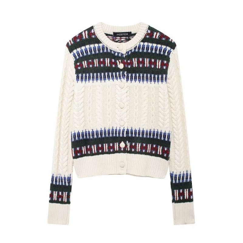 Damenbekleidung 2024 Herbst und Winter neue modische Jacquard-Strickjacke mit langen Ärmeln_voghion.com