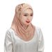 Vrouwen Hijab Effen Kleur Elastische Geometrische Kruispatroon Sjaal Hoed Baotou Hoed Vrouwen Etnische Hoed_voghion.com
