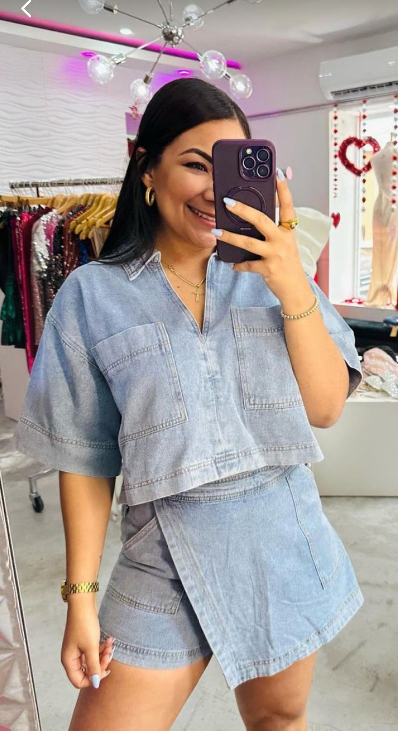 Vêtements pour femmes, ensemble deux pièces confortable et décontracté en jean pour femmes en été, ample et slim, polo à manches courtes, jupe irrégulière et pantalon_voghion.com