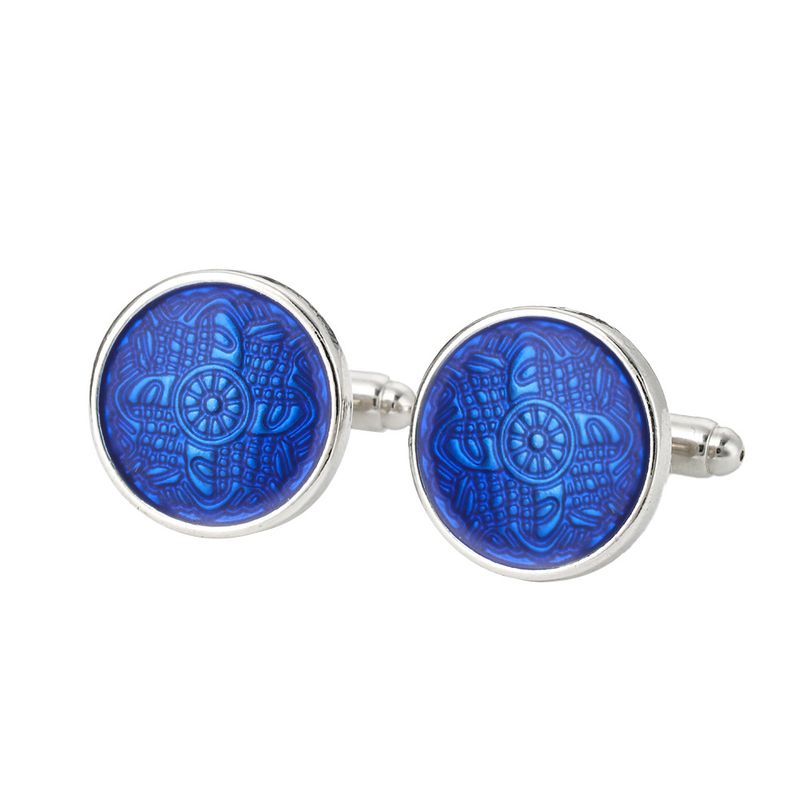 boutons de manchette ronds en métal français à motif bleu tendance pince à cravate costume chemise d'affaires clous de manchette neufs_voghion.com