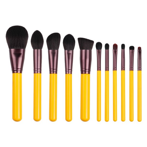 Make-up kwast - Gele serie 11 stuks synthetische haar kwasten set - gezicht & ogen cosmetische pen - kunsthaar - schoonheid - beginnersgereedschap_voghion.com