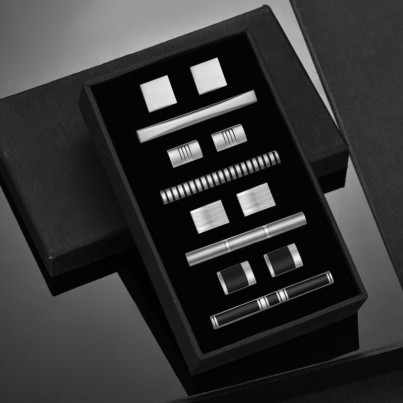 Dai Li Herren Business Krawattenklammer Manschettenknöpfe Set Französische Retro Kupfer Manschettenknöpfe Mode Emaille Krawattenklammer Schwarze Geschenkbox_voghion.com