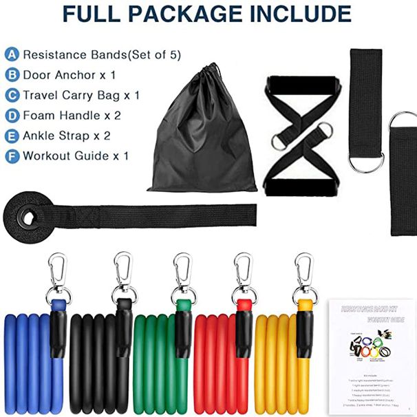 16 stuks weerstandsbandenset expander yoga-oefening fitness rubberen buizen band stretch training thuisgymnastiek workout elastisch trekkoord_voghion.com