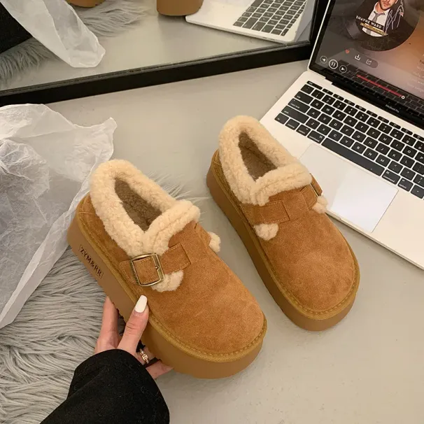 Kostenloser Versand! Designer-Damenschuhe aus Baumwolle für den Winter – warme, flauschige Stiefel, klassische Plateau-Schneestiefel in Braun._voghion.com