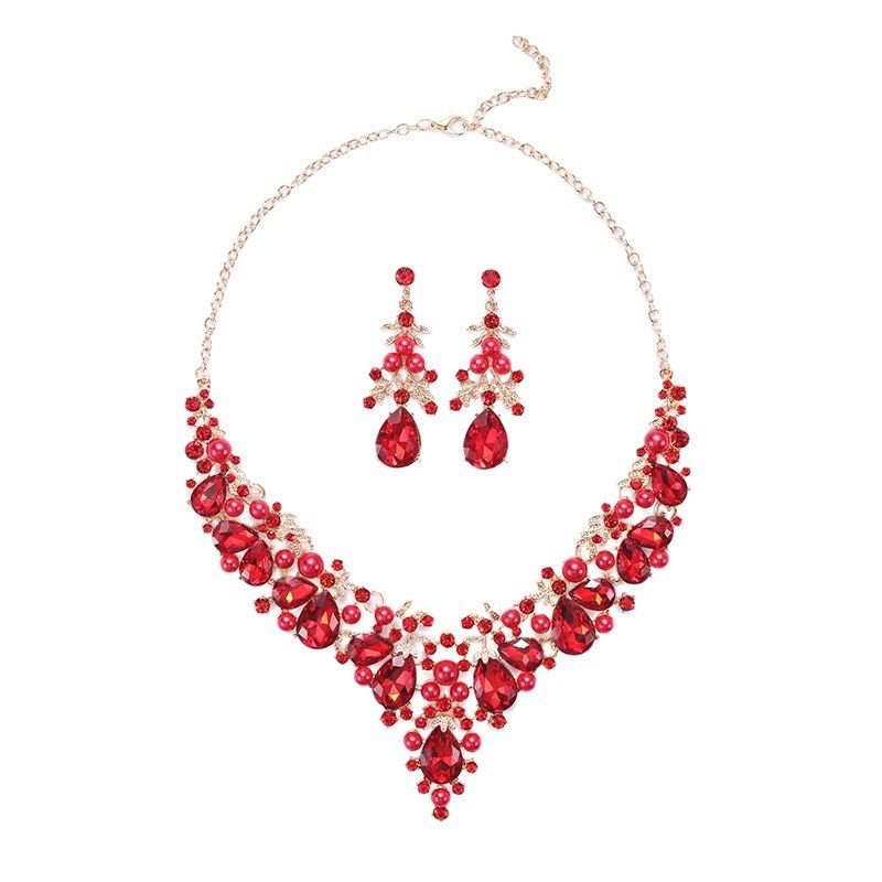 Perlenhalskette, Waassertropfen-Ouerréng, Hochzäit vun der Braut, komplett Diamant-Bijou-Set, modesch Accessoiren_voghion.com