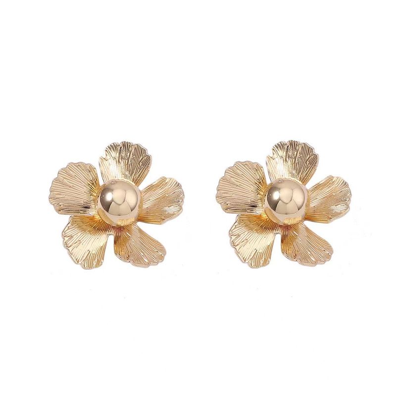 Pendientes de botón con diseño de rosa tridimensional y sencillos de oro_voghion.com
