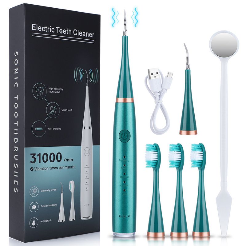 Cepillo de dientes eléctrico USB con vibración de alta frecuencia de 5 velocidades y limpiador dental para eliminar manchas y cálculos._voghion.com
