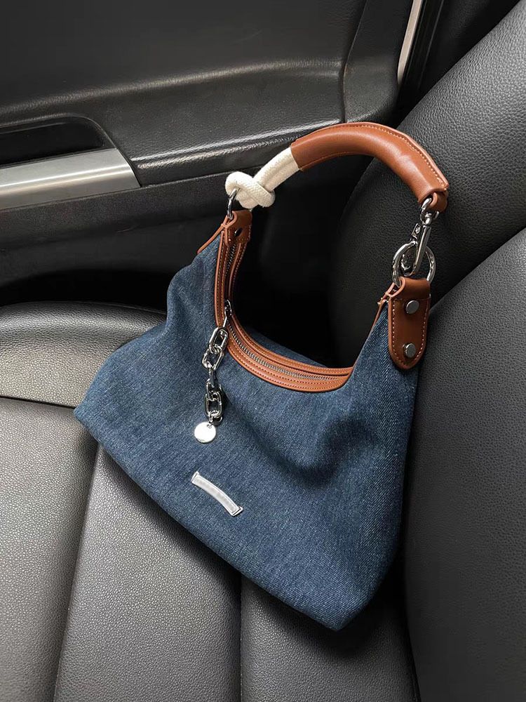 Versatile Hong Kong style denim tote for women 2024, new high-end and niche underarm bag, single shoulder crossbody bag_voghion.com