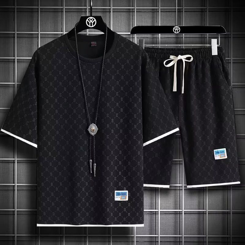 Conjunto de manga corta con estampado gráfico para hombre: camiseta y pantalón corto deportivo a juego | Ropa informal y deportiva de verano_voghion.com
