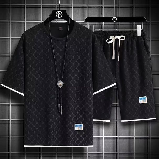 Conjunto de manga corta con estampado gráfico para hombre: camiseta y pantalón corto deportivo a juego | Ropa informal y deportiva de verano_voghion.com
