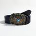 Ceinture de cowboy western avec boucle tête de taureau - Ceinture en cuir vieilli vintage pour homme, motif punk en relief avec motifs tribaux_voghion.com